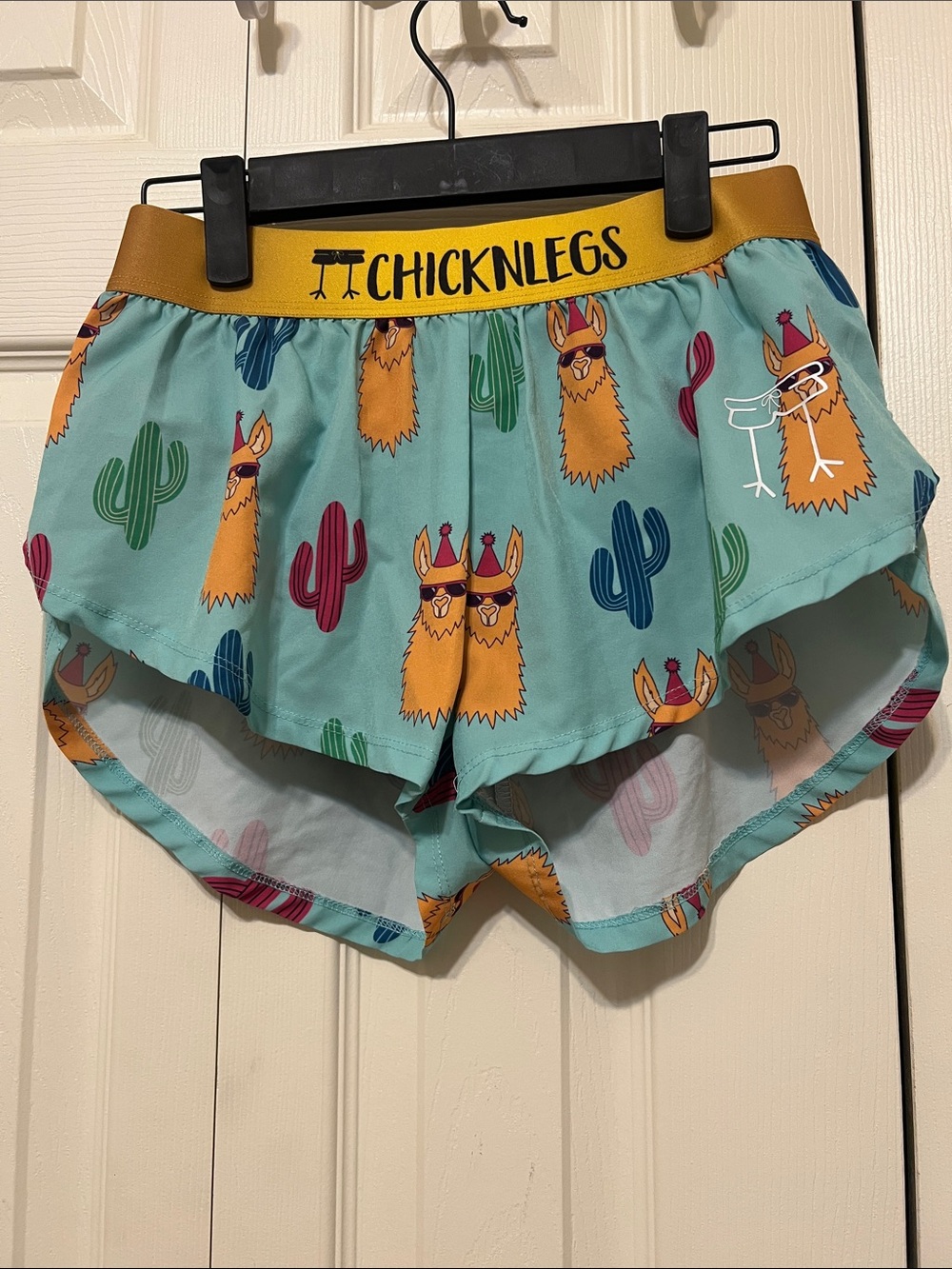 Chicknlegs Women's Aqua Llama Print Running Shorts